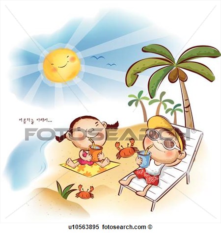 Boy And Girl Relaxing At Beach  Fotosearch   Search Clipart