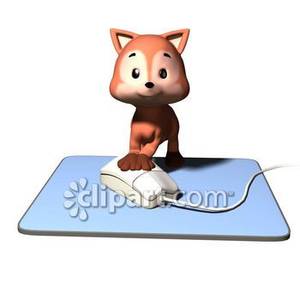Cartoon Cat Using A Computer Mouse   Royalty Free Clipart Picture