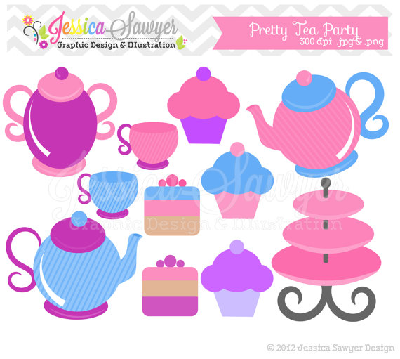Clearance   Tea Party Clipart   Tea Pot Clip Art   Mad Hatter Graphic    