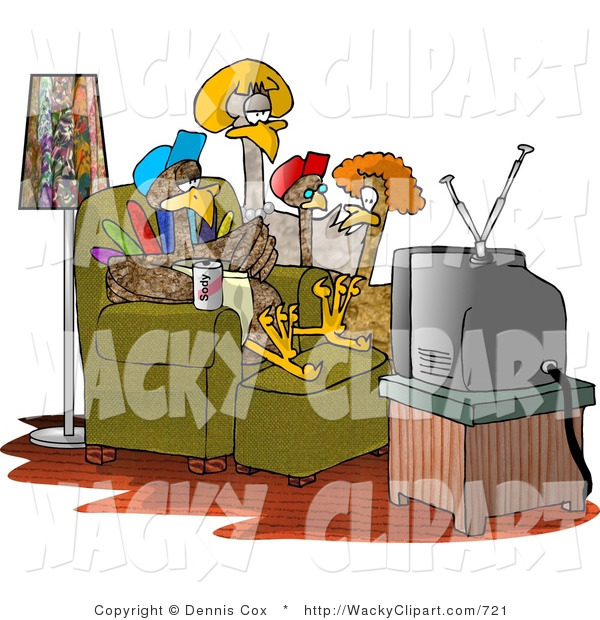 Clipart Of A Funny Turkey Family Standing And Sitting Around Watching    