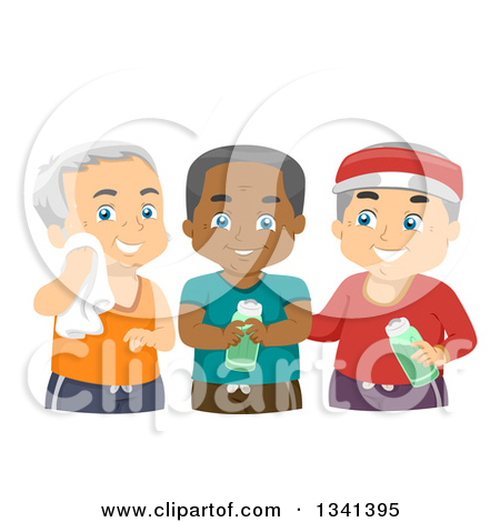 Clipart Of A Group Of Happy Male Senior Citizens Working Out Together    