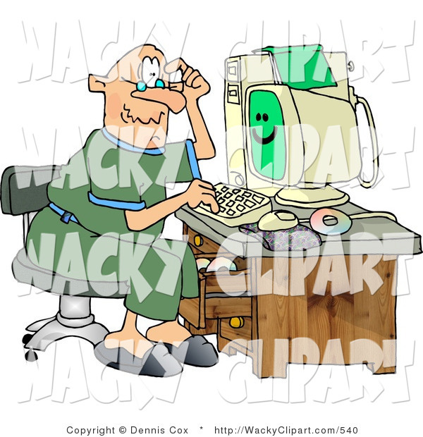 Clipart Of A Puzzled Elderly Gentleman Using A Computer By Djart
