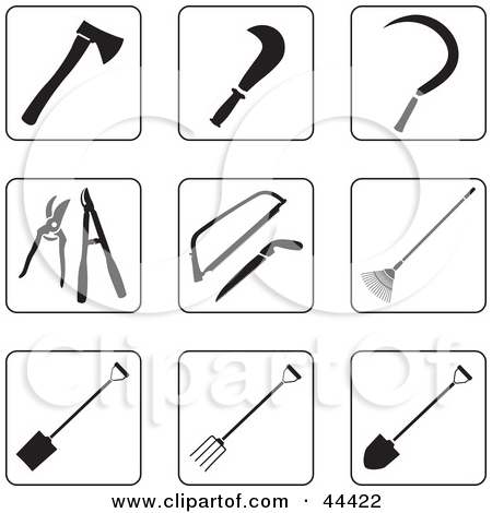 Clipart Of Black And White Garden And Landscaping Tools   Royalty Free    