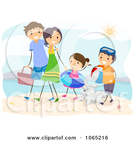 Clipart Stick Family Walking At The Beach   Royalty Free Vector    