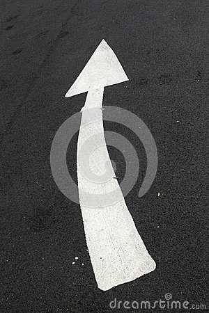 Curved White Arrow On A Black Tarmac Road  Royalty Free Stock