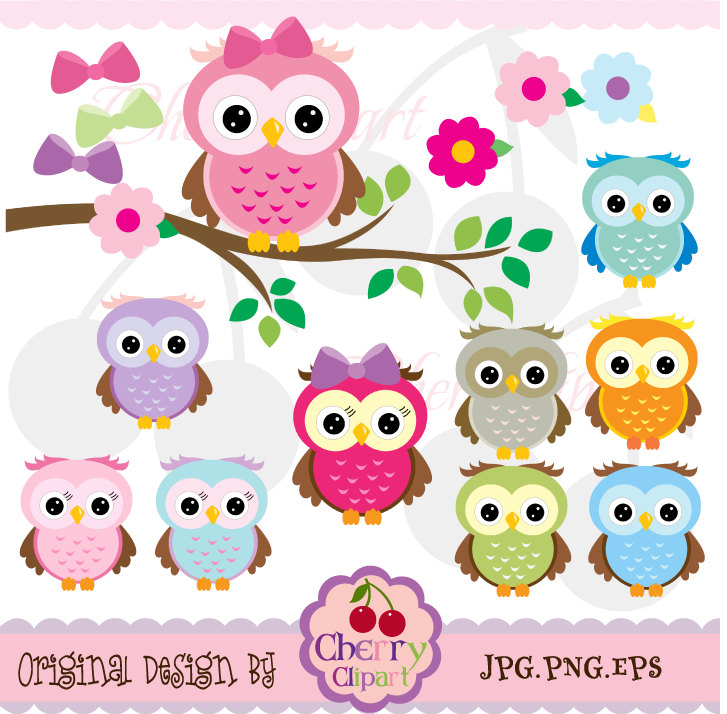 Cute Owls Digital Clipart Elements Set No An021 By Cherryclipart