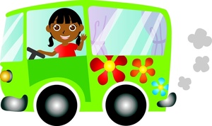 Driving Clipart Image  Groovy Girl Driving Her Hippie Van Running On    