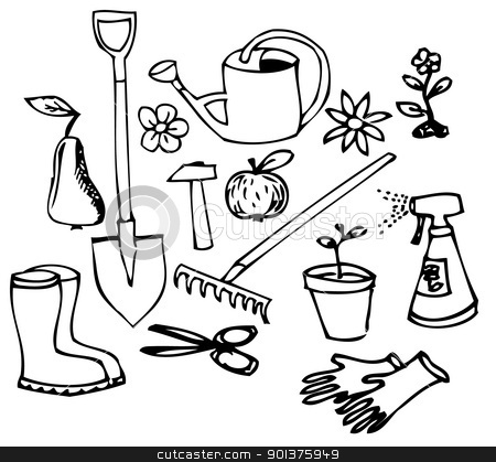 Gardening Tools Clipart Black And White Garden Doodle Collection Stock