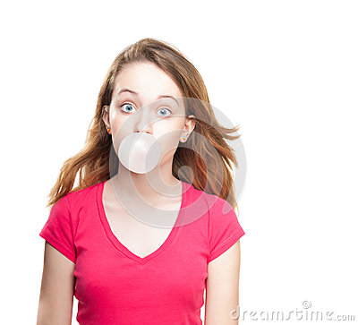 Girl Blowing Bubble From Chewing Gum Royalty Free Stock Images   Image