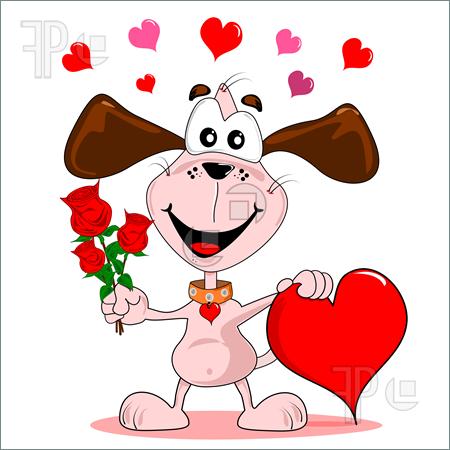 Illustration Of A Cartoon Dog With Red Roses   Love Heart Clipart