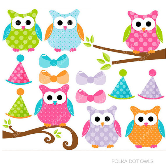 Polka Dot Owls Cute Digital Clipart Commercial Use Clip Art Cute