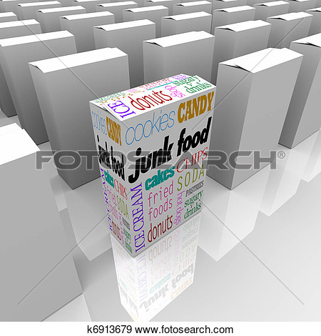 Stock Illustration Of Junk Food Boxes On Grocery Store Shelf K6913679