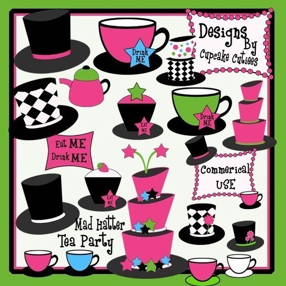 To New Mad Hatter Tea Party Digital Elements Clip Art Modern Funky Tea    