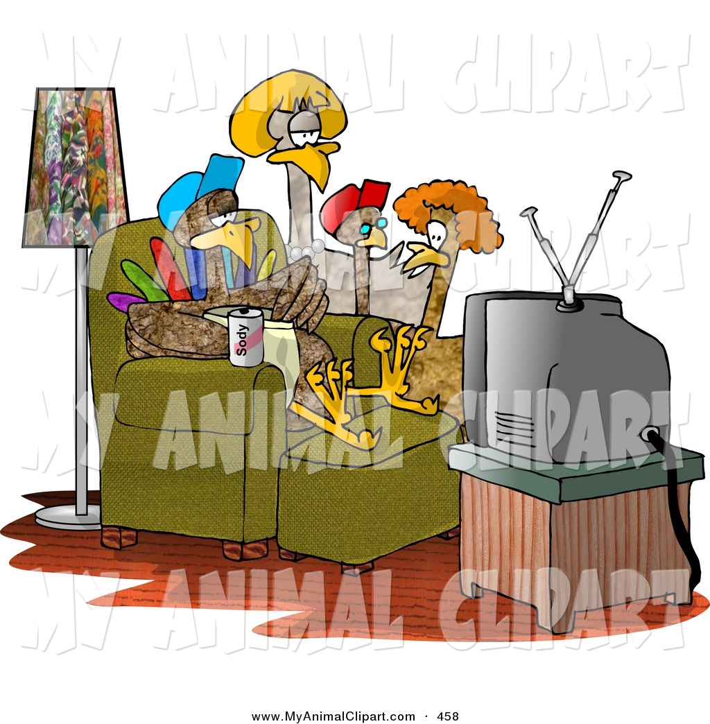     Turkey Family Standing And Sitting Around Watching Television On Movie