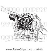 Vector Clipart Of A Black And White Retro Navy Soldier With A Siege