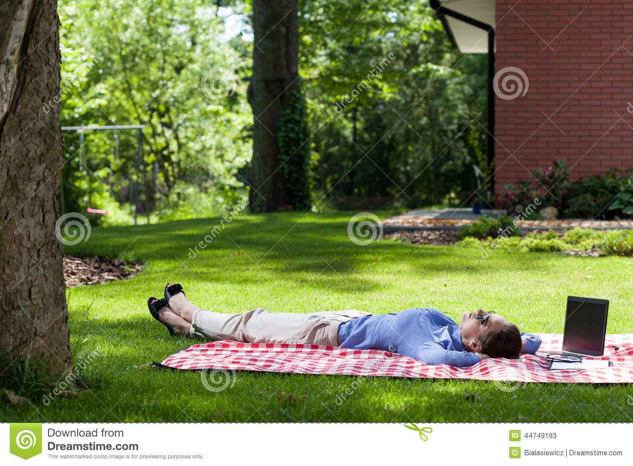 Woman Relaxing Outside After Work Stock Photo   Image  44749193