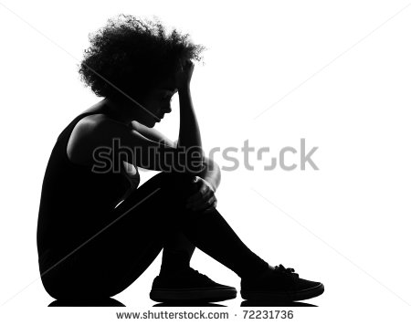 Beautiful Funny Young Afro American Woman Sit On The Floor Sadness In    