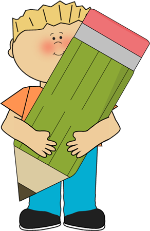 Boy With Pencil Clip Art Image   Blond Boy With A Big Green Pencil 