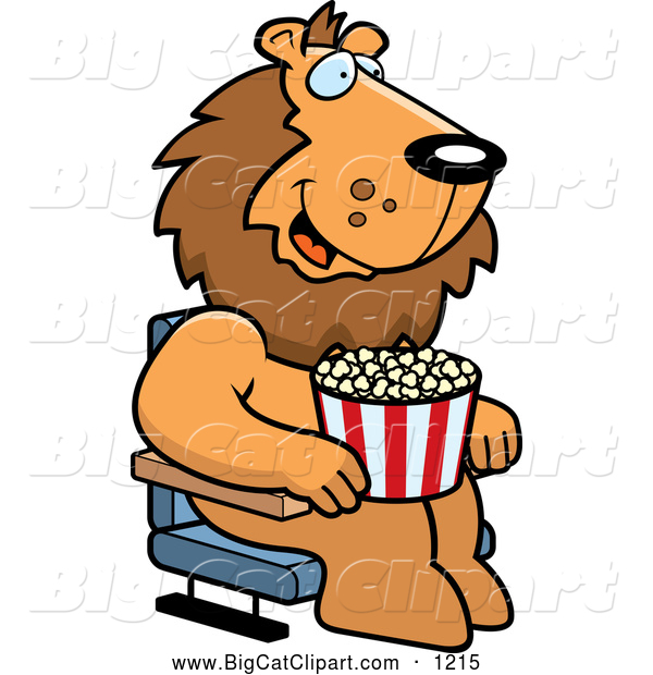     Cat Cartoon Vector Clipart Of A Lion With Popcorn At The Movie Theater