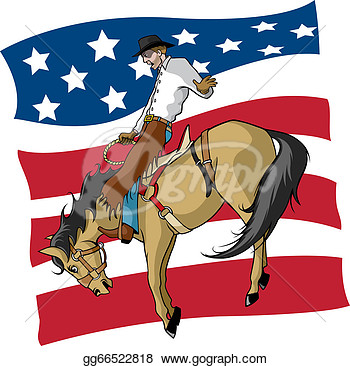 Clip Art   Illustrated Saddle Bronc Rider With American Flag