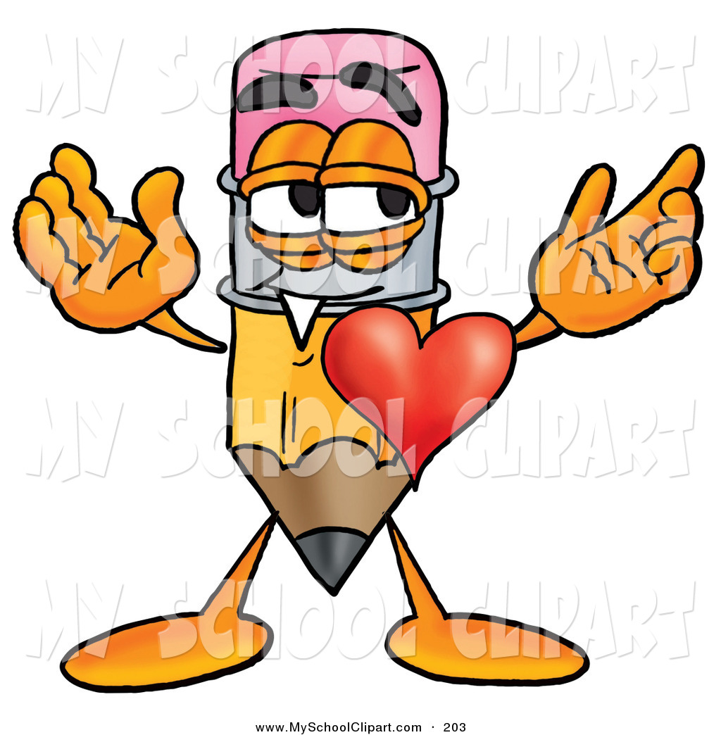 Clip Art Of A Cute Pencil Mascot Cartoon Character With His Heart    