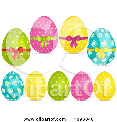 Clipart 3d Polka Dot And Floral Easter Eggs   Royalty Free Vector