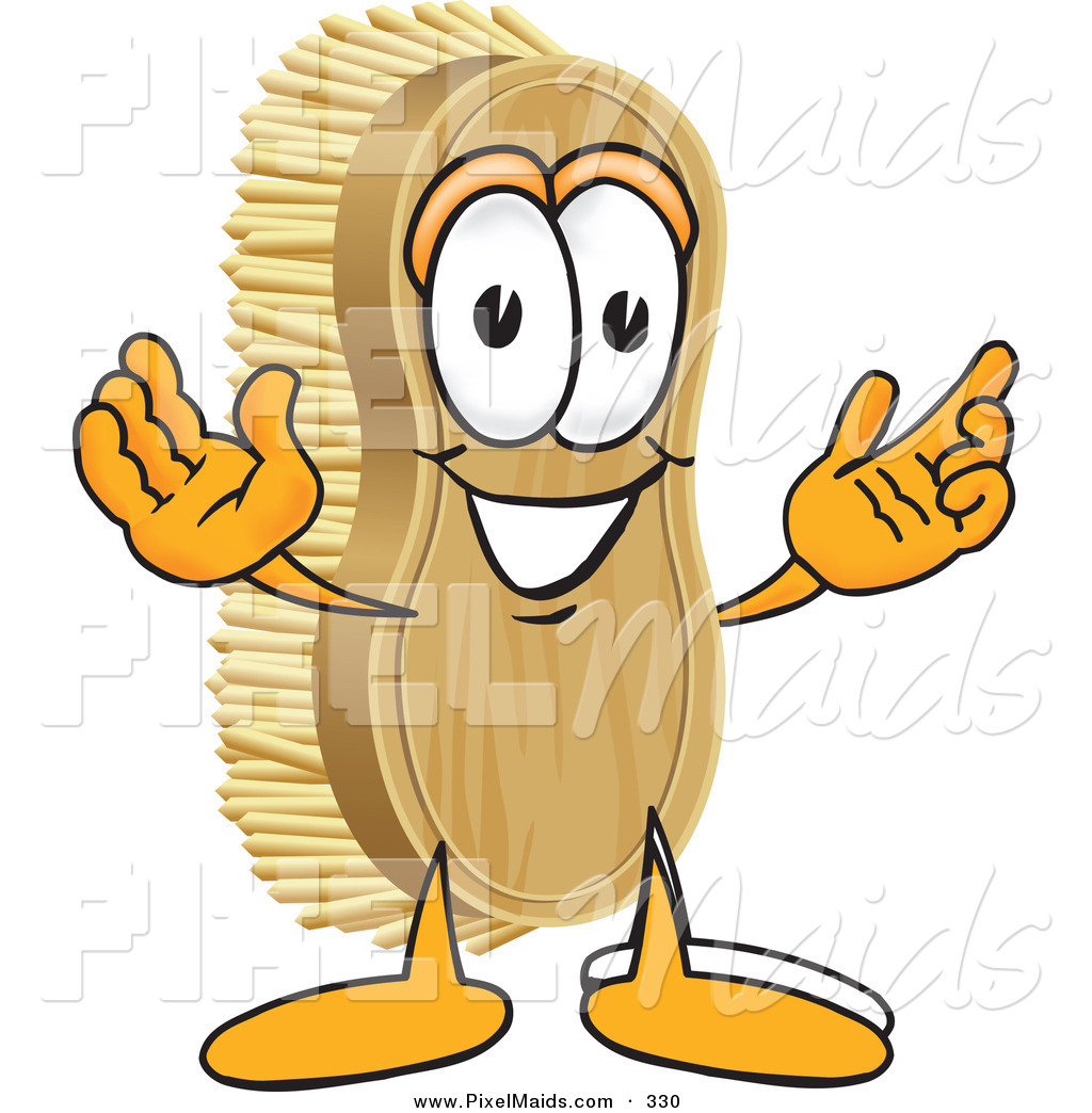 Clipart Of A Happy Scrub Brush Mascot Cartoon Character With Welcoming