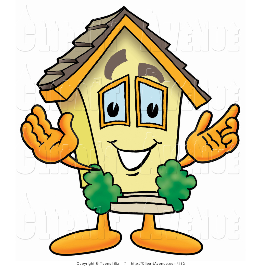 Clipart Of A Home Mascot Cartoon Character With Welcoming Open Arms