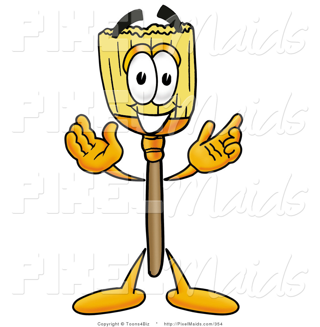 Clipart Of A Smiling Broom Mascot Cartoon Character With Welcoming
