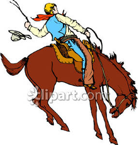 Cowboy Riding A Bucking Bronc Royalty Free Clipart Picture