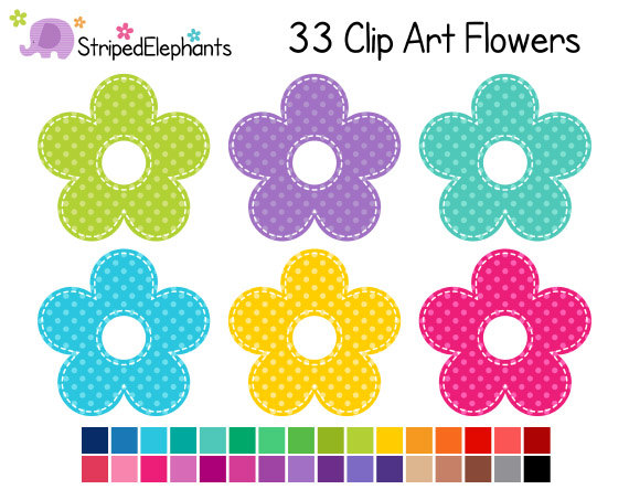 Flower Clipart Polka Dots   Digital Clip Art   Instant Download