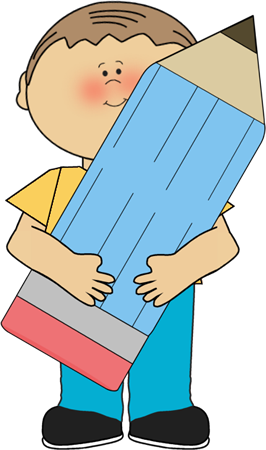     Giant Pencil Clip Art Image   Boy Holding Hugging A Giant Blue Pencil