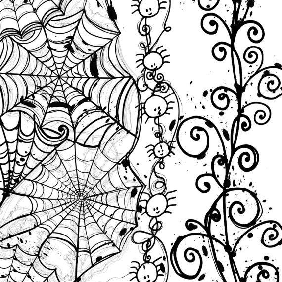 Halloween Clipart Spider Web Border Stamps Hand Drawn Digital Clip    