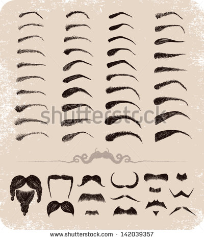 Hand Drawn Set Of Mustache Beard Eyebrows    Stock Vector