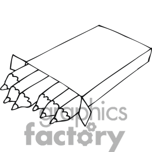 Royalty Free Black And White Outline Of A Pack Of Crayons Clip Art    