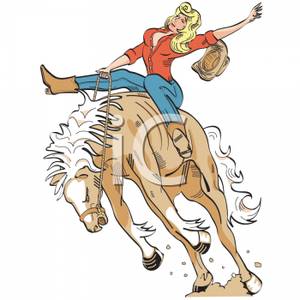 Sexy Cowgirl Riding A Bucking Bronc   Royalty Free Clipart Picture