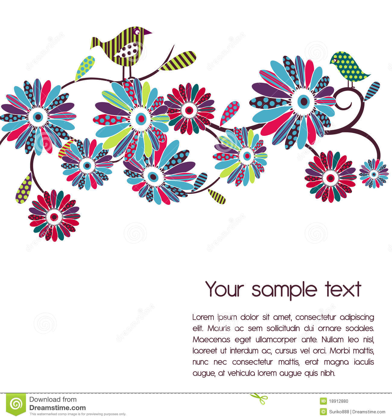 Vector Background  Polka Dot Flowers And Birds
