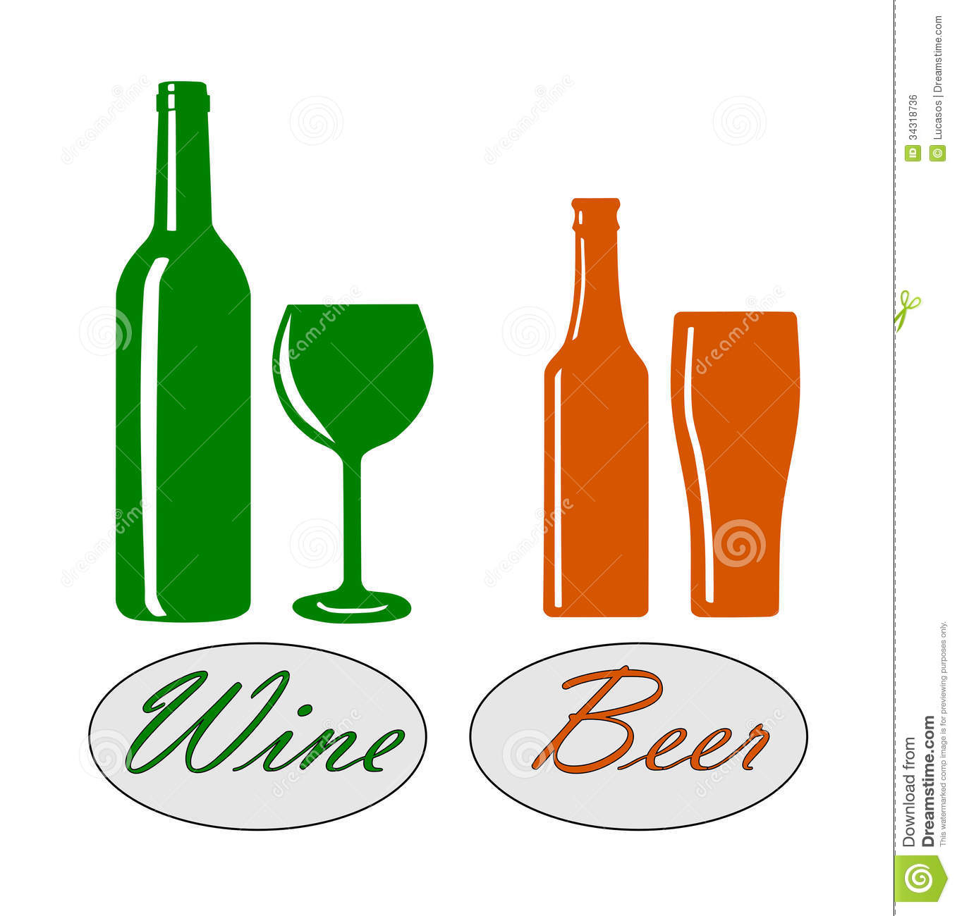Wine And Beer Silhouette   Vector Illustration