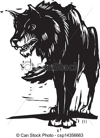 Art Vector Of Big Bad Wolf   Woodcut Style Image Of A Big Black Wolf