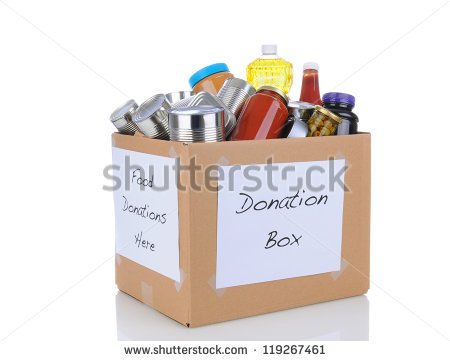 Box Full Of Canned And Packaged Foodstuff For A Charity Food    