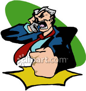 Business Man Yelling On His Cell Phone   Royalty Free Clipart Picture