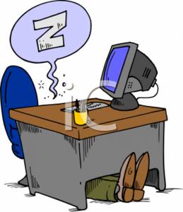 Clipart Of A Businessman Sleeping Under His Office Desk