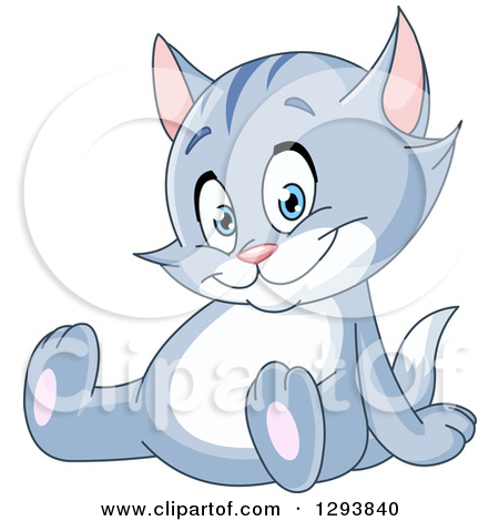 Clipart Of A Happy Blue Kitten Or Cat Sitting And Leaning Back    