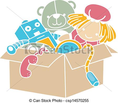 Clipart Vector Of Box Of Toys Stencil   Illustration Of Box Full Of