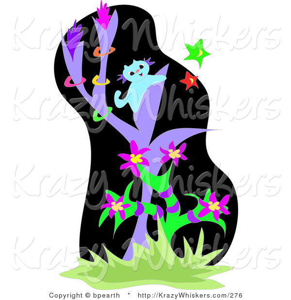 Critter Clipart Of A Curious Blue Kitten In A Purple Tree Trying To