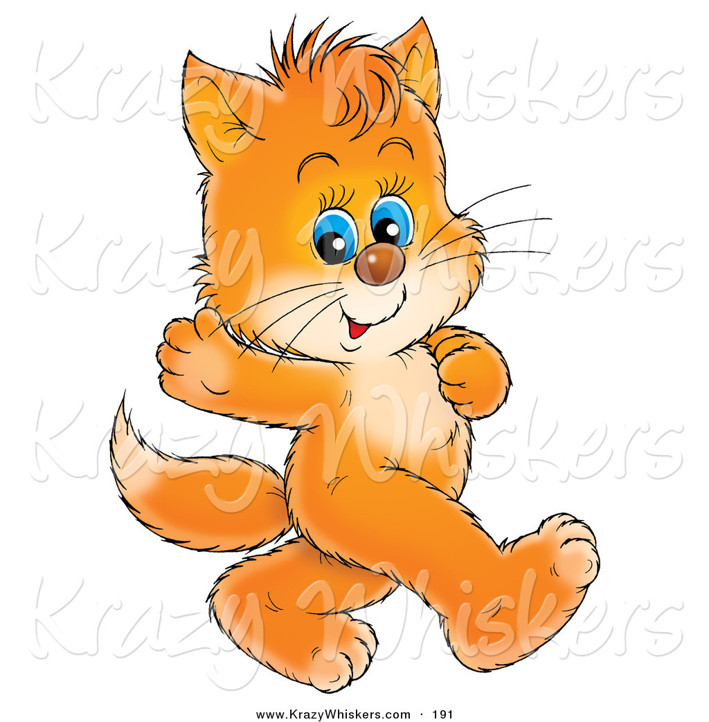Critter Clipart Of A Cute Blue Eyed Orange Kitten Waving And Walking