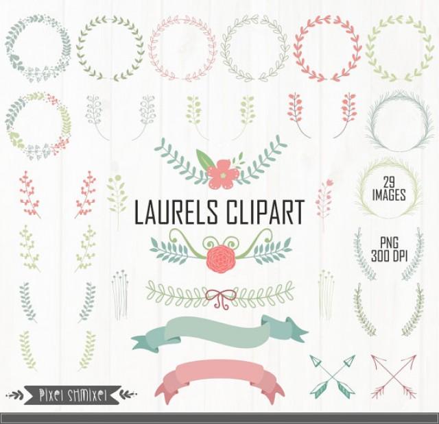 Laurels Clip Art Hand Drawn Laurel Wreath Leaf Pastel Arrow Clipart