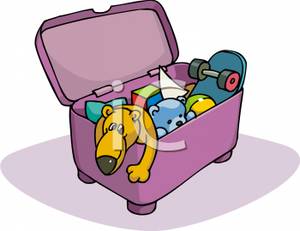 Toy Box Full Of Playthings   Royalty Free Clipart Picture