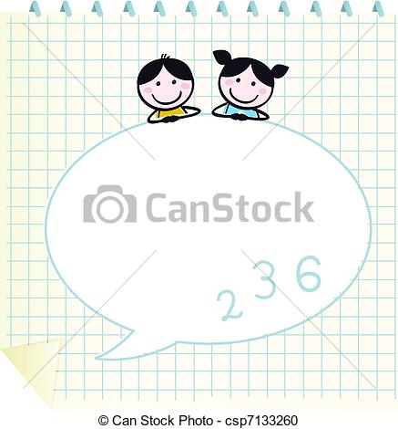 Vector   Happy Cute Kids   Doodle Notepad With Grid Isolated On White    