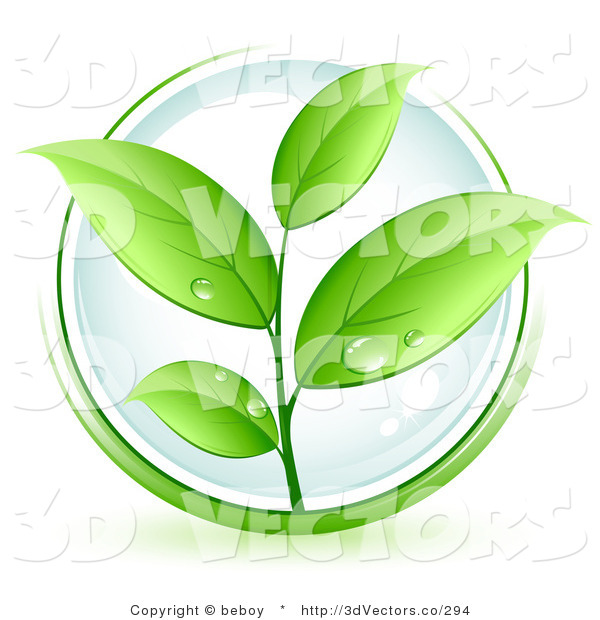 3d Vector Clipart Of A Lush Green Organic Plant With Dew Drops On The